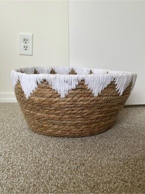 Woven Storage Basket with White Design